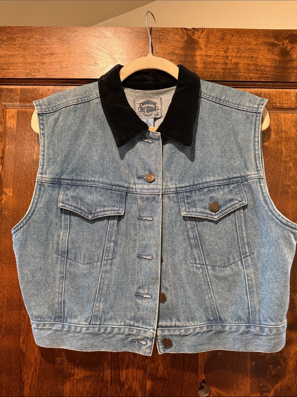 Cambridge Dry Goods Light Blue Denim Vest with Black Collar